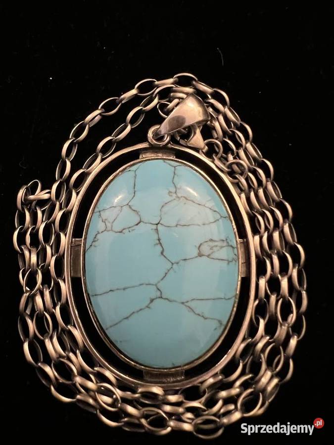 Srebrny wisior medalion turkus łańcuch srebro Warszawa