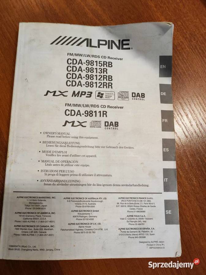 Oryginalna instrukcja obsługi radia ALPINE