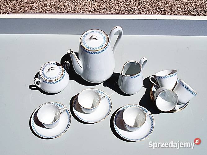 SERWIS KAWOWY 6 osób biała porcelana z jasno Chorzów