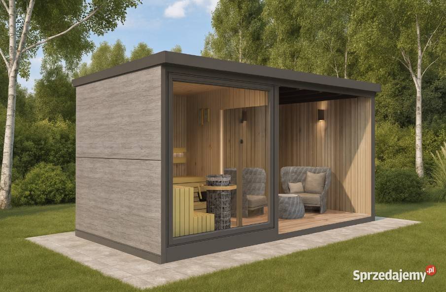 Sauna ogrodowa z wiatą 500x245x230 projekty śląskie Częstochowa sprzedam
