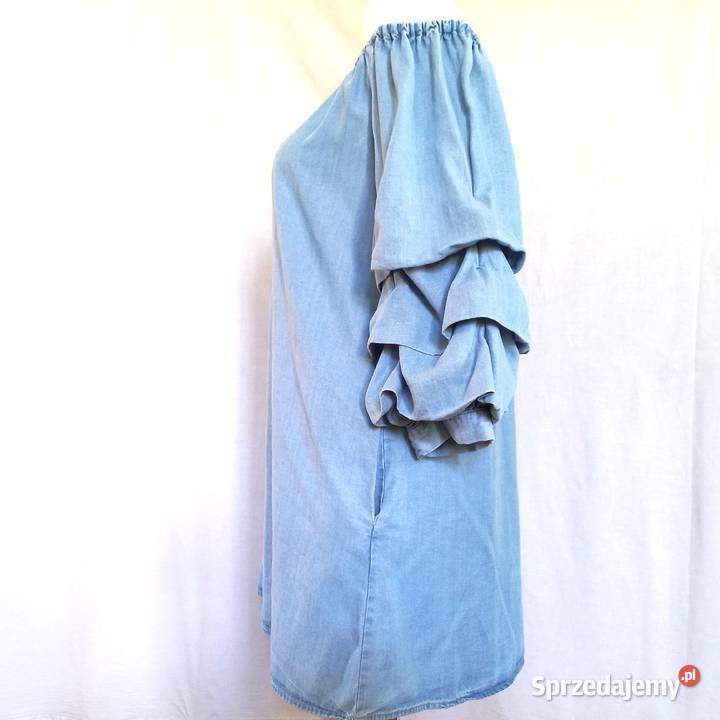 Bluzka niebieska Hiszpanka bufki rękawy r 38