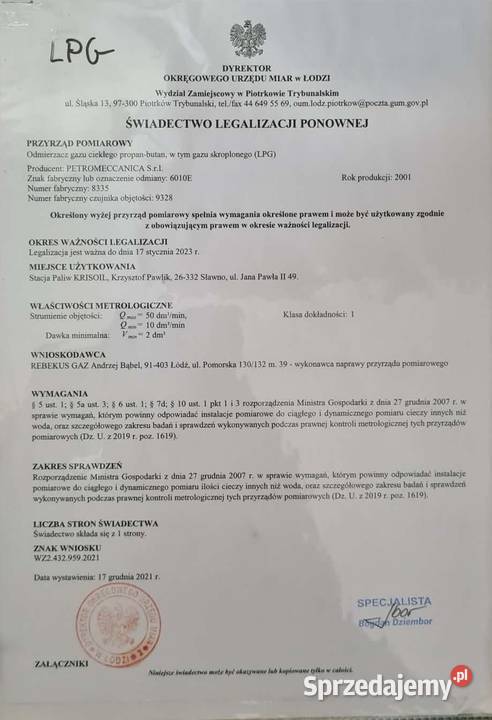 Dystrybutor LPG Petromeccanica Regenerowany Sławno