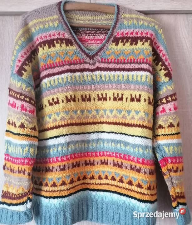 Sweter wełniany ręcznie robiony na drutach Łódź