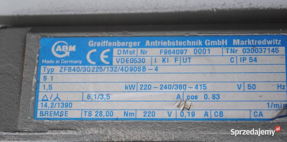 Motoreduktor 15kw 142obr z hamulcem FIRMY Abm Kargowa