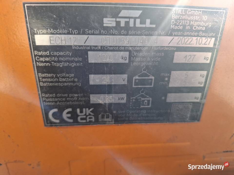 Paleciak elektryczny Still ECH 12 z 2022 roku Targoszyn