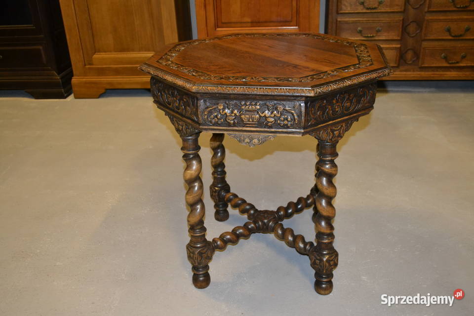stół stolik neorenesansowy lity dąb Antyki śląskie Będzin