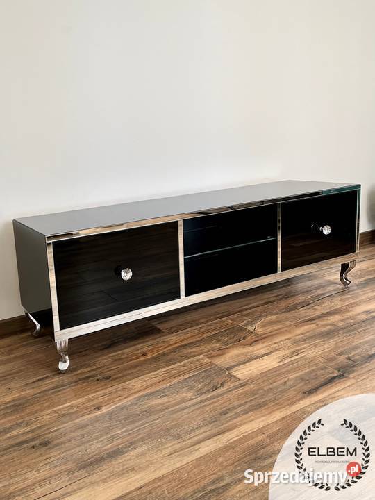 Szafka RTV szklana czarna lustrzane ramki 150cm sprzedam