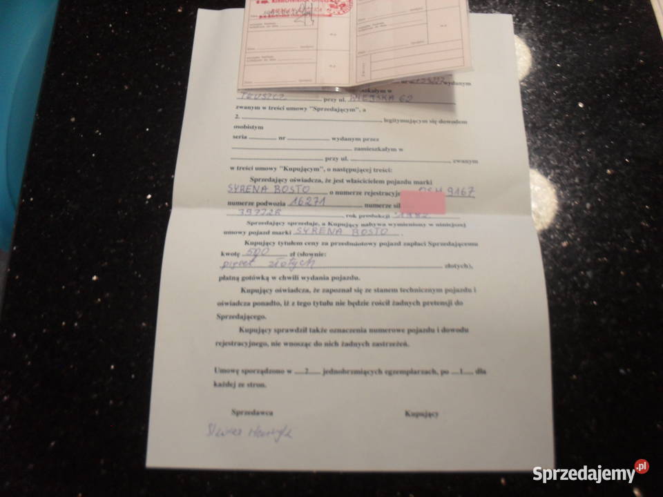 Dokument kolekcjonerski SYRENA BOSTO z 1982 r Tłuszcz