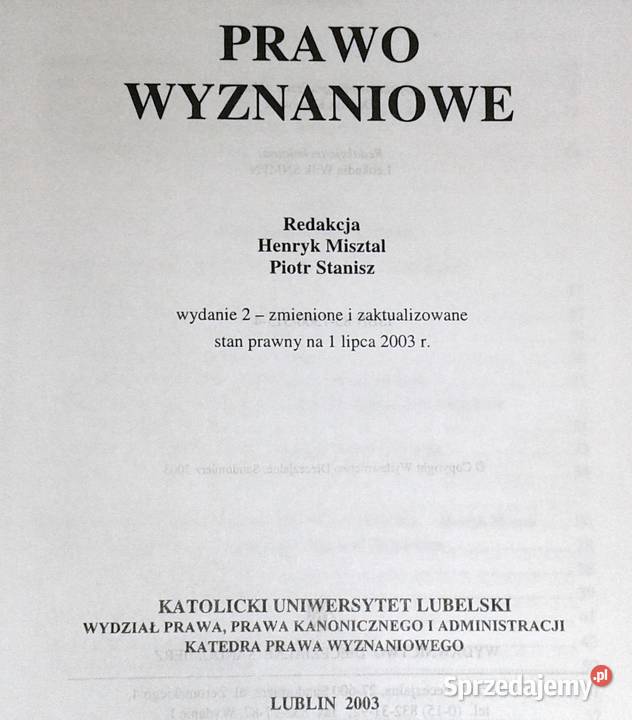 Prawo wyznaniowe Henryk Misztal Piotr Stanisz Książki i Podręczniki lubelskie Chełm