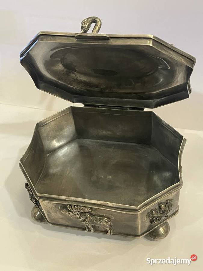 Zabytkowa srebrna cukiernica myśliwska srebro 84 Kraków