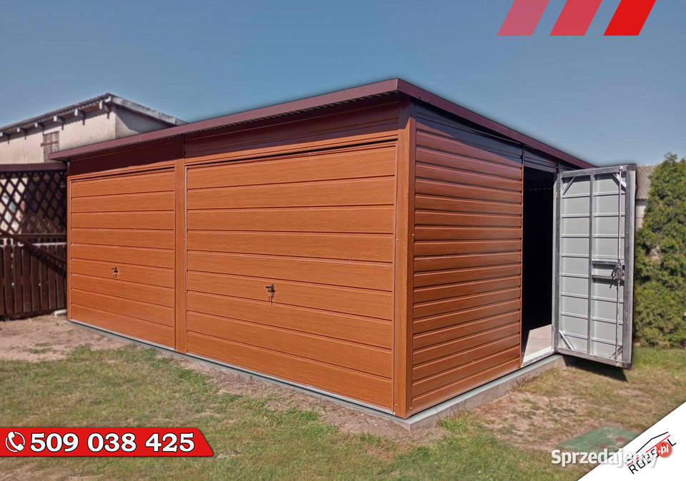 Garaż Blaszany 6x6m spad na tył drewnopodobny