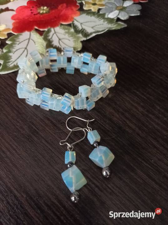 Biały opał bransoletka kolczyki srebro sprzedam