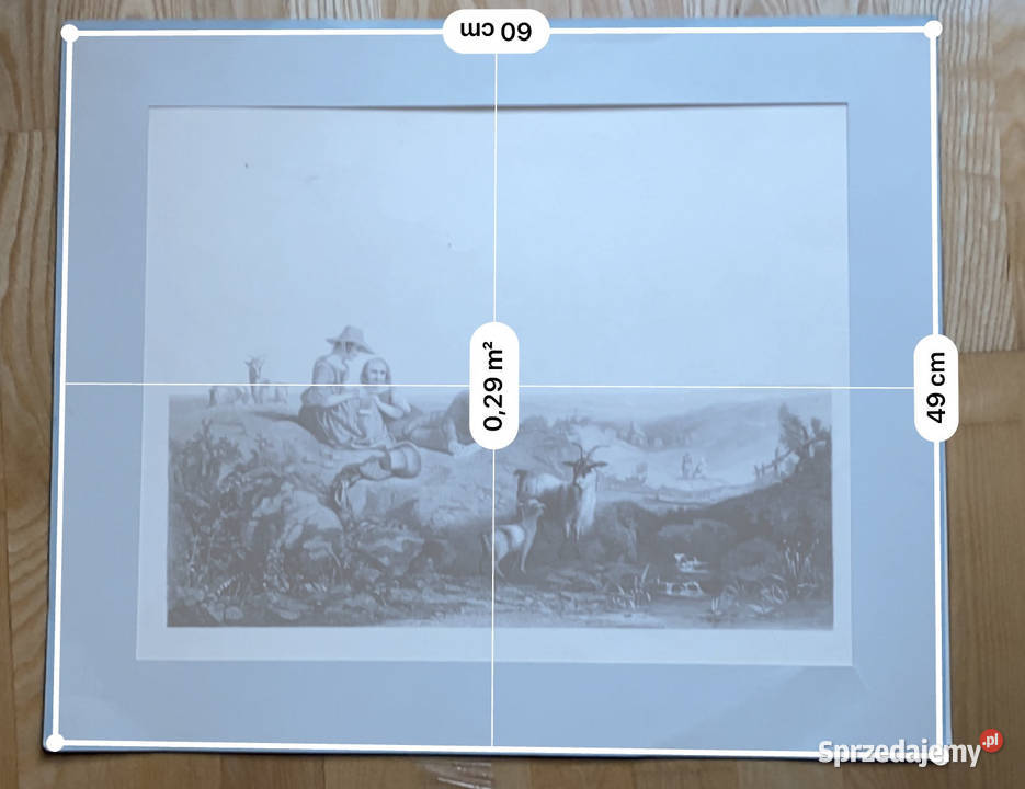 Scena pasterska Duża litografia XIXwieczna Warszawa