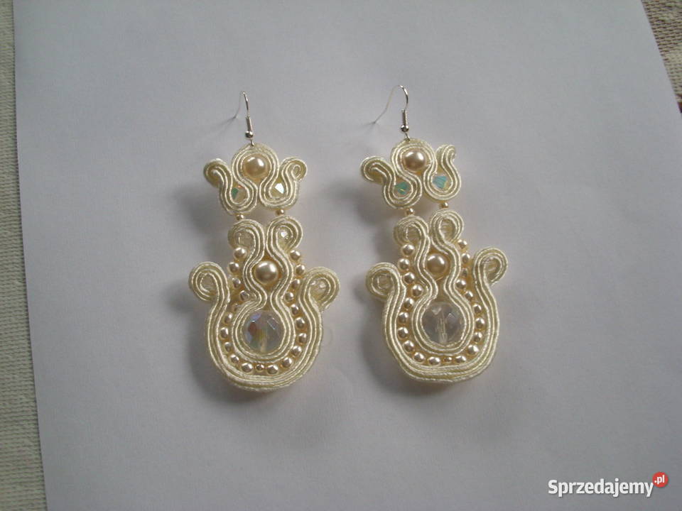 Kolczyki ecru sutasz kryształ perły posrebrzane Częstochowa sprzedam