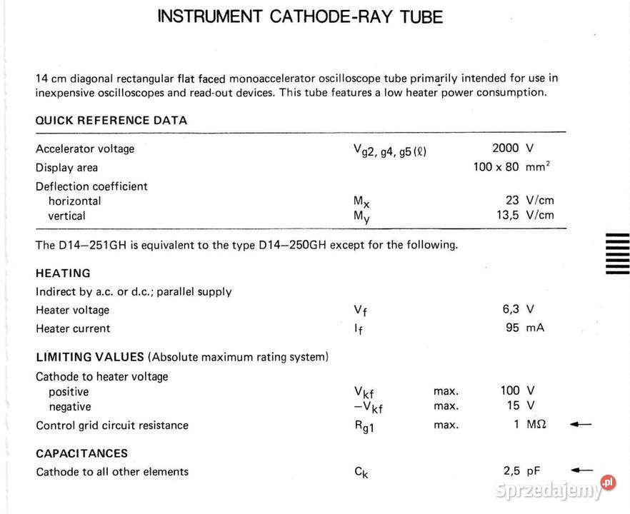 Lampa oscyloskopowa D14251 GH VALVO Łódź