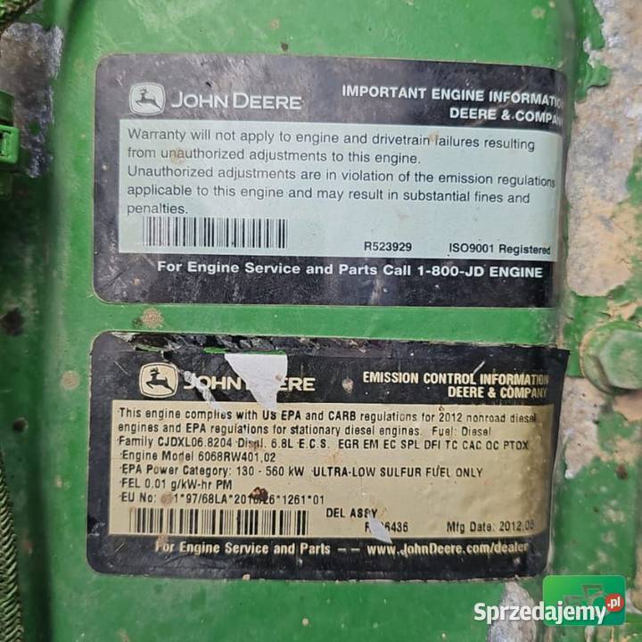 Silnik JD 6068 RW 402 PowerTech John Deere 7215R Silnik i osprzęt Wilkowo