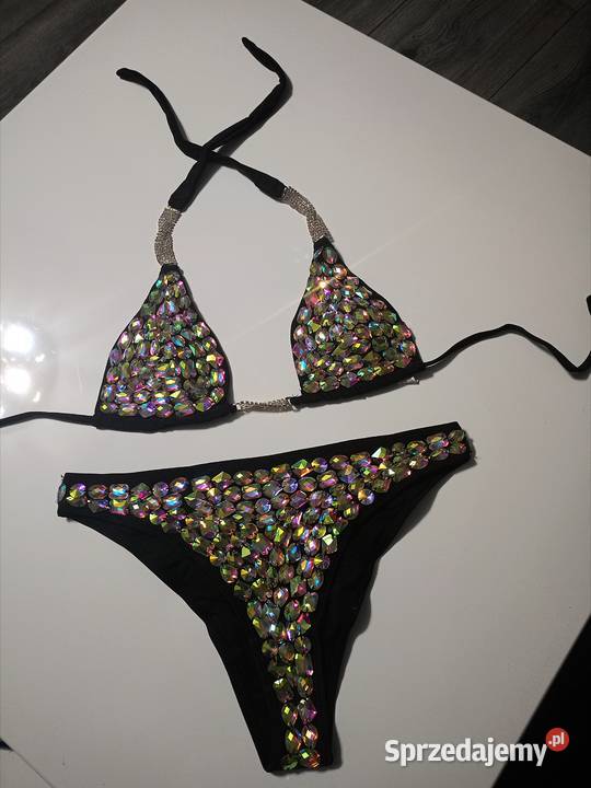 Bikini strój kąpielowy czarny cyrkonie kamienie Bielizna damska Kłodzko