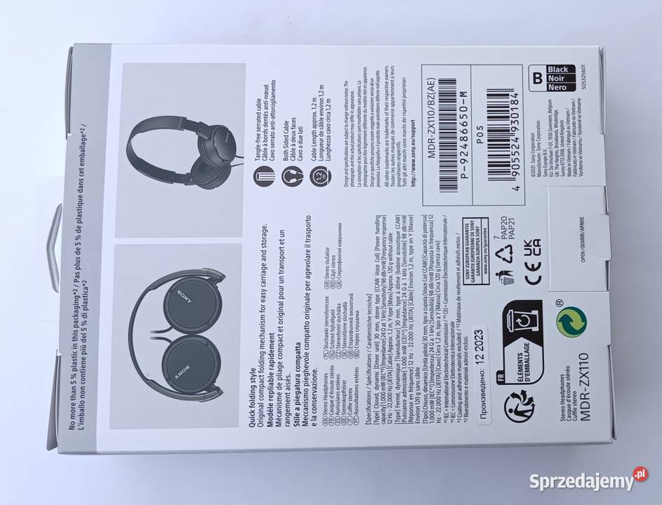 Słuchawki Sony MDRZX110 czarne nowy komplet lubelskie Dęblin sprzedam