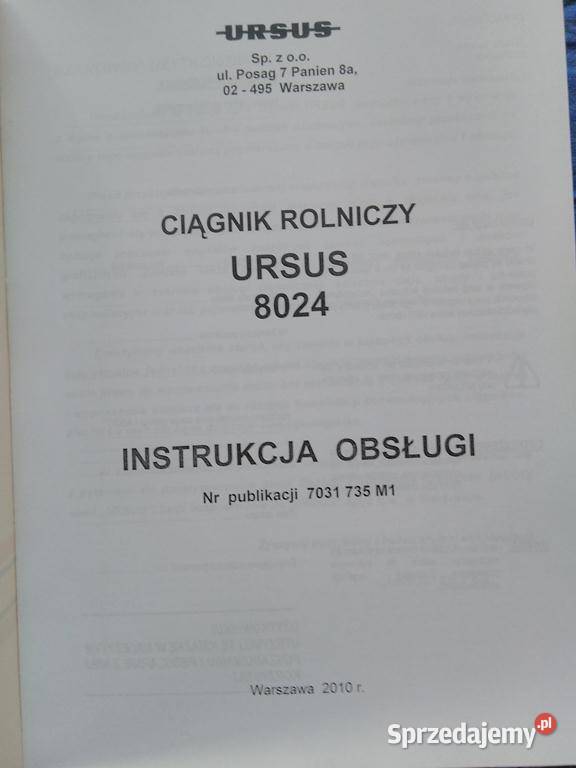 Instrukcja obsługi Ursus 8024 oryginalna nowa Rok wydania 2010 lubelskie
