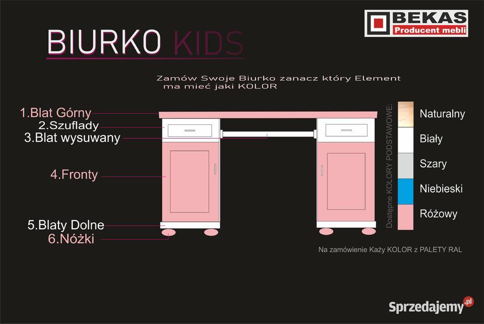 Biurko KIDS Księżniczki Pink Białe Różowe BEKAS 45cm mazowieckie Piaseczno