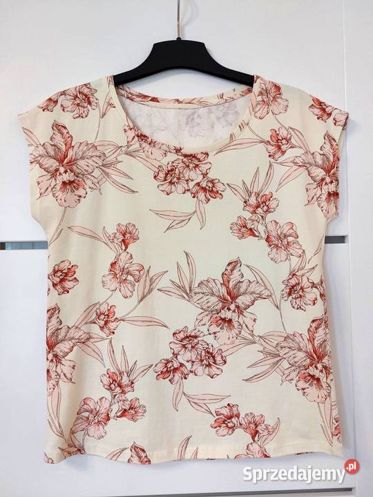 Bluzka tshirt beżowy kwiaty S 36 bawełna Orsay brązowy/beżowy mazowieckie Warszawa