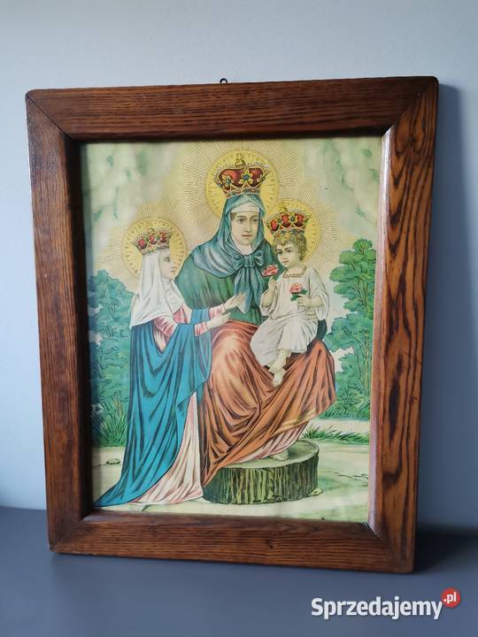 Stary duży przedwojenny obraz oleodruk Święta Antyki Katowice