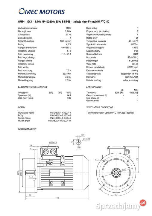 silnik elektryczny 55kW 1400obr 3fazowy 112B5 Pigża sprzedam