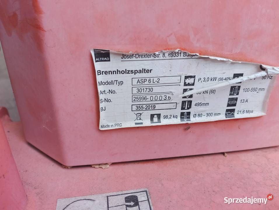 Łuparka do drewna Atika ASP 6 L2 6 ton nacisku Pabianice