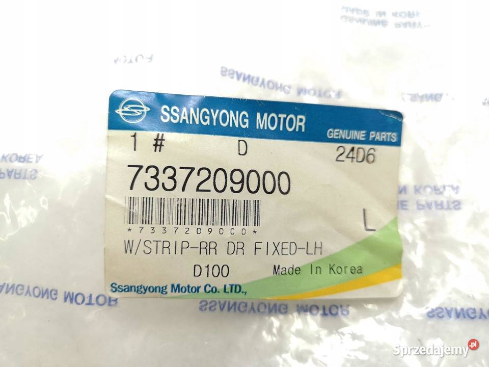 USZCZELKA SZYBY DRZWI PRAWY TYŁ MAŁA KYRON 0514 Uszczelki szyb