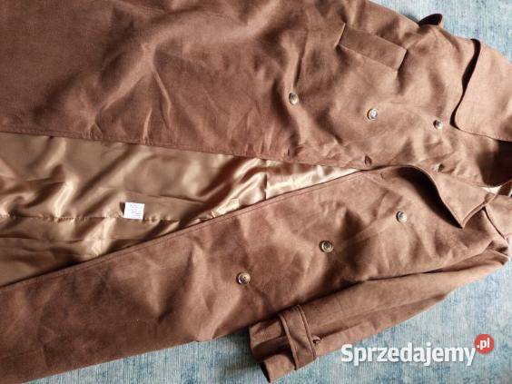 Damski płaszcz trencz zamszopodobny kolor brąz Rozmiar 40(L) Iława