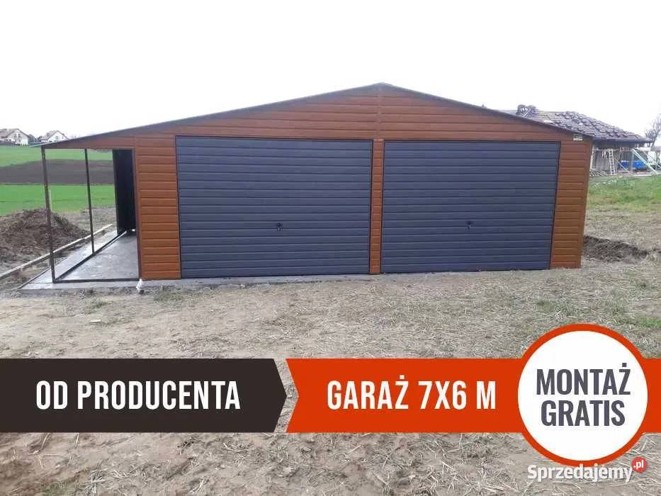 Garaż w kolorze Złoty Dąb z zadaszeniem obok Trzcińsko-Zdrój