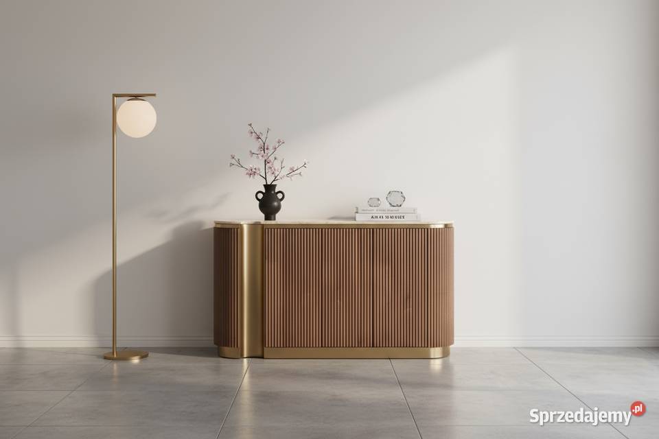 Ryflowana komoda drewniana brązowa złota Nutris małopolskie sprzedam