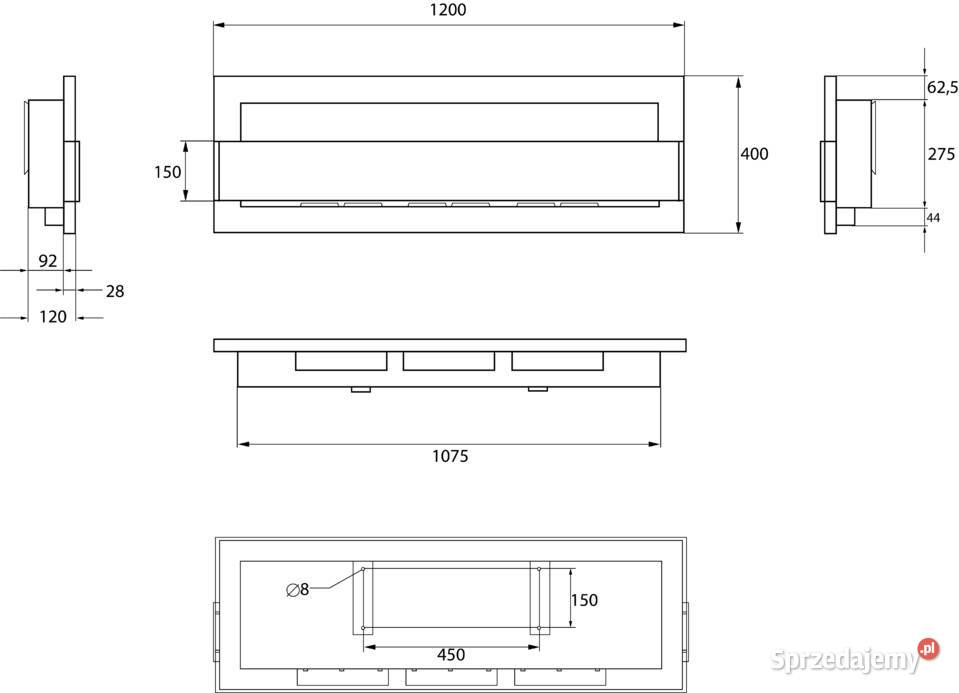 Biokominek wiszący z szybą 1200x400 Box czarny Warka