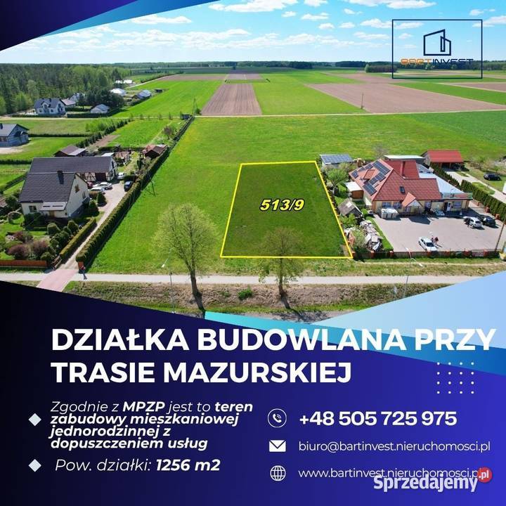 Działka budowlana 1256 m trasie mazurskiej MPZP warmińsko-mazurskie Rozogi