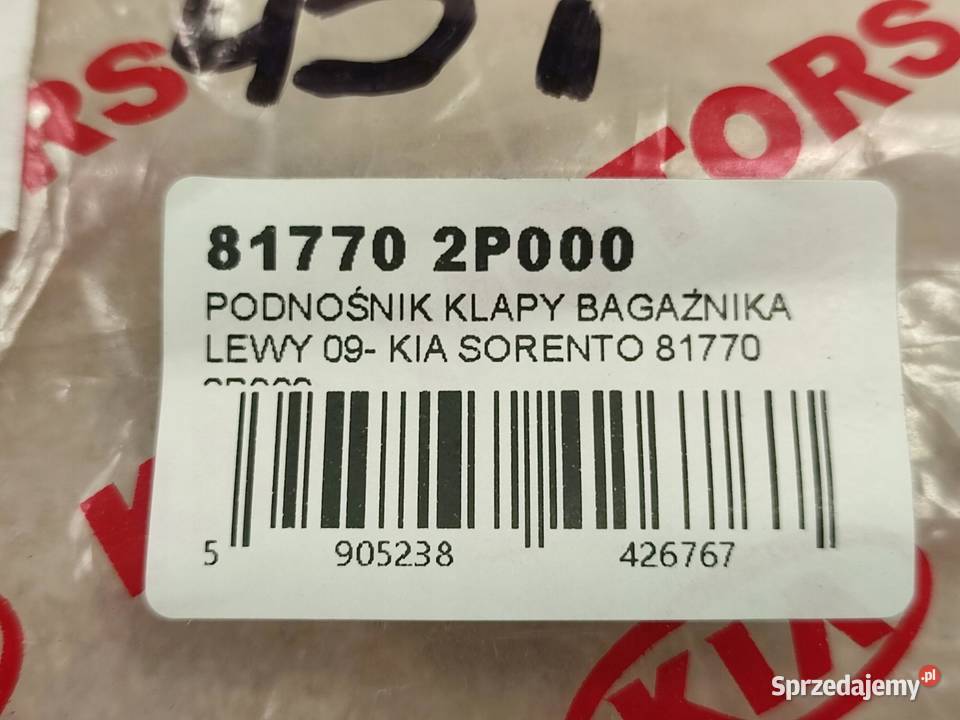 PODNOŚNIK KLAPY BAGAŻNIKA LEWY KIA SORENTO II XM osobowe