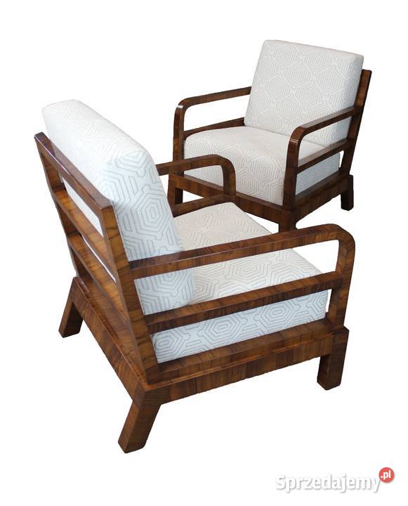 Zestaw czterech foteli art deco w orzechu Zielonka