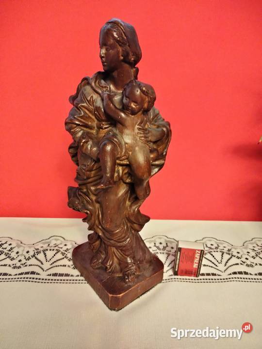 Matka Boża Boska z dzieciątkiem Jezus stara Porcelana i szkło