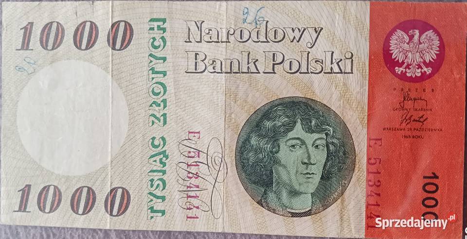 1000 M Kopernik 29X1965 r seria E ładne wielkopolskie Konin