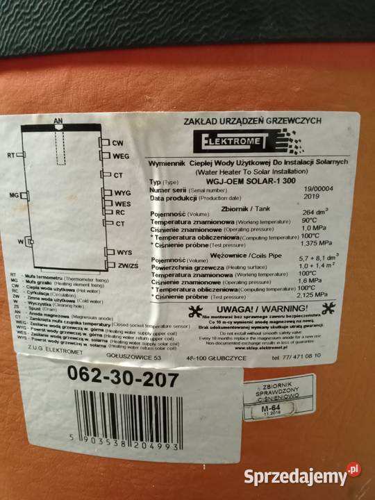 wymiennik CWU elektromet WGJOEM SOLAR 1300300L Zamość