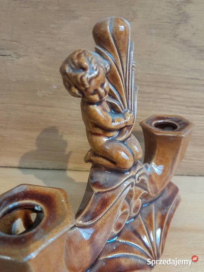 Stary ceramiczny świecznik zabytek PRL starszy