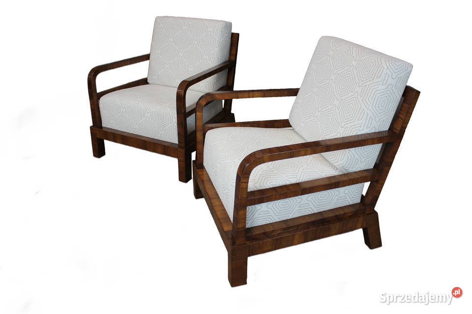 Zestaw czterech foteli art deco w orzechu Zielonka