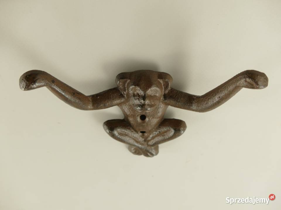 Wieszak żeliwny rustykalny małpka brązowy Antyki Gizałki