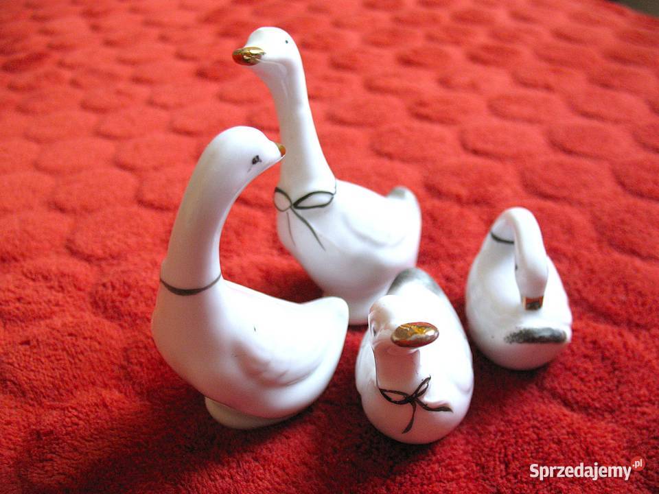 Gęsi małe figurki porcelana biały