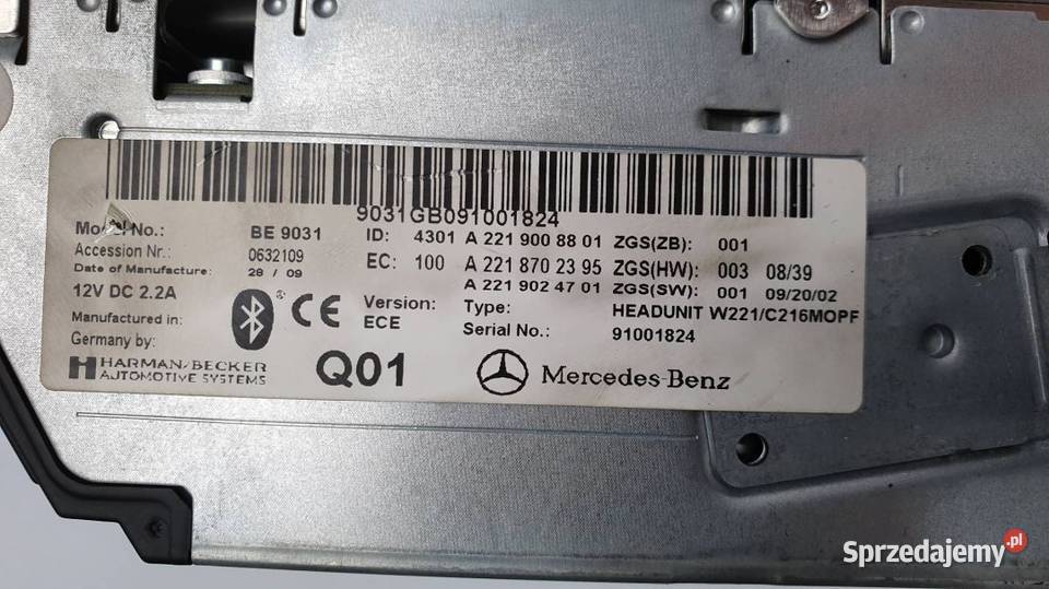ZMIENIARKA CD CZYTNIK SD A2219008801 SKLASA W221 osobowe Pozostałe Lipno sprzedam