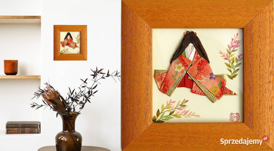 Origami japońskie kobieta w kimonie gejsza obraz wielokolorowy lubelskie Lublin