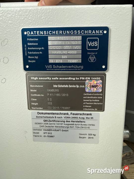 Sejf ISS valberg Hamburg 45002 szafa bron lubuskie Łęknica sprzedam