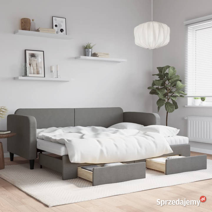Sofa rozsuwana z szufladami ciemnoszara tkanina Warszawa