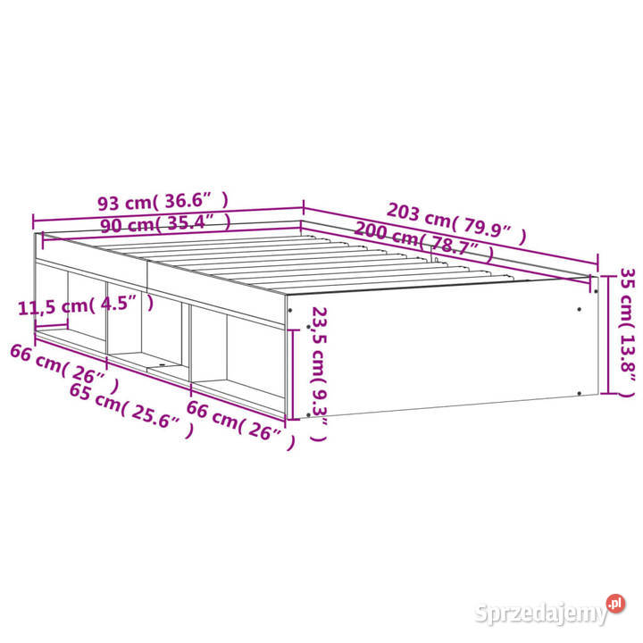Rama łóżka brązowy dąb 90x200 WM3203830 Warszawa sprzedam