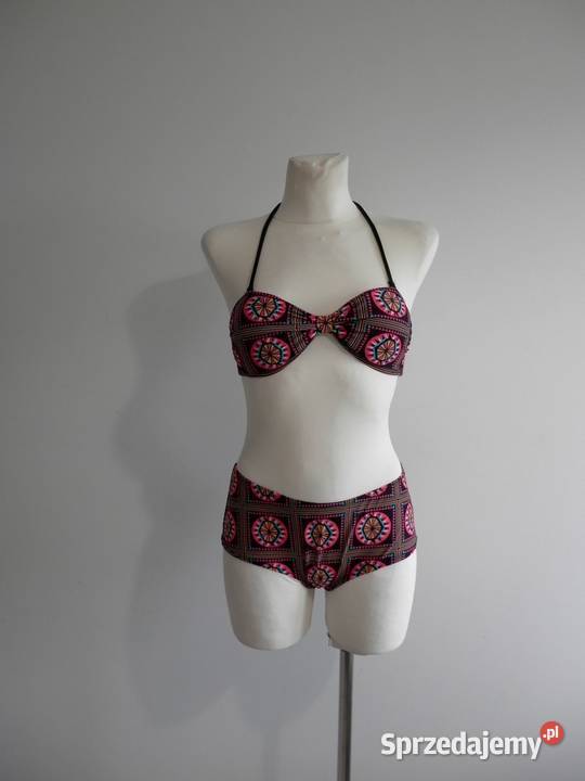 Strój Kąpielowy Bikini Czarny Graficzny Nadruk