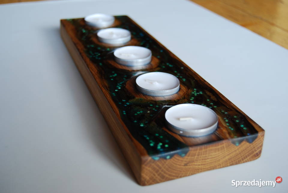 świecznik drewno żywica tealight rękodzieło Dekoracje i ozdoby Myślenice